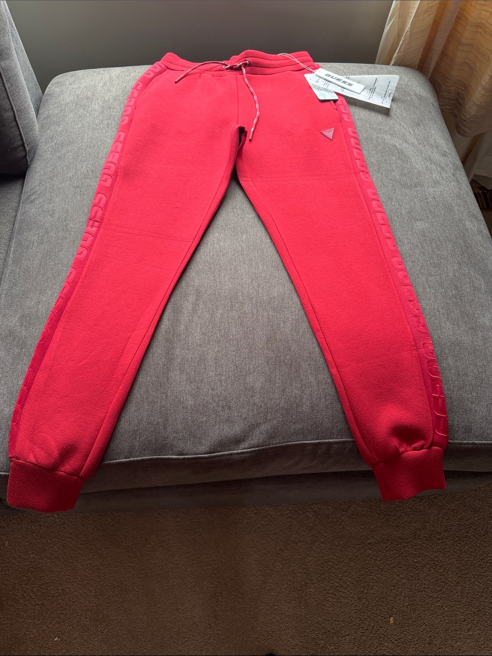Guess Unisex Red Logo-Trim Joggers Size M